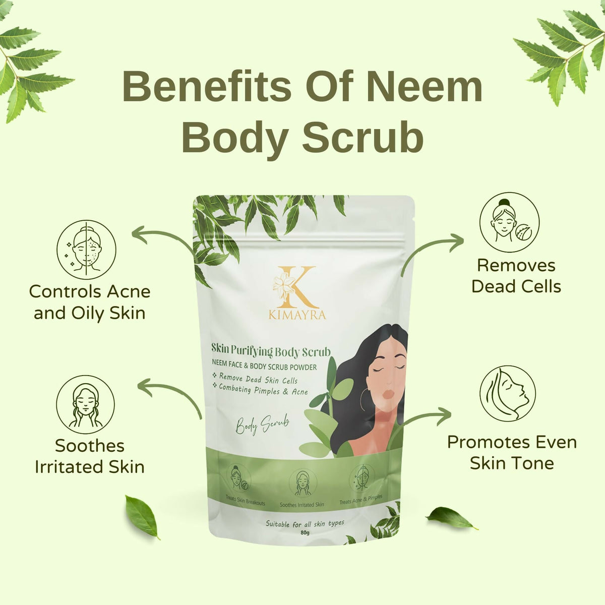 Kimayra Natural Neem Skin Purifying Face & Body Scrub For Acne, Pimple-Free Clear Skin