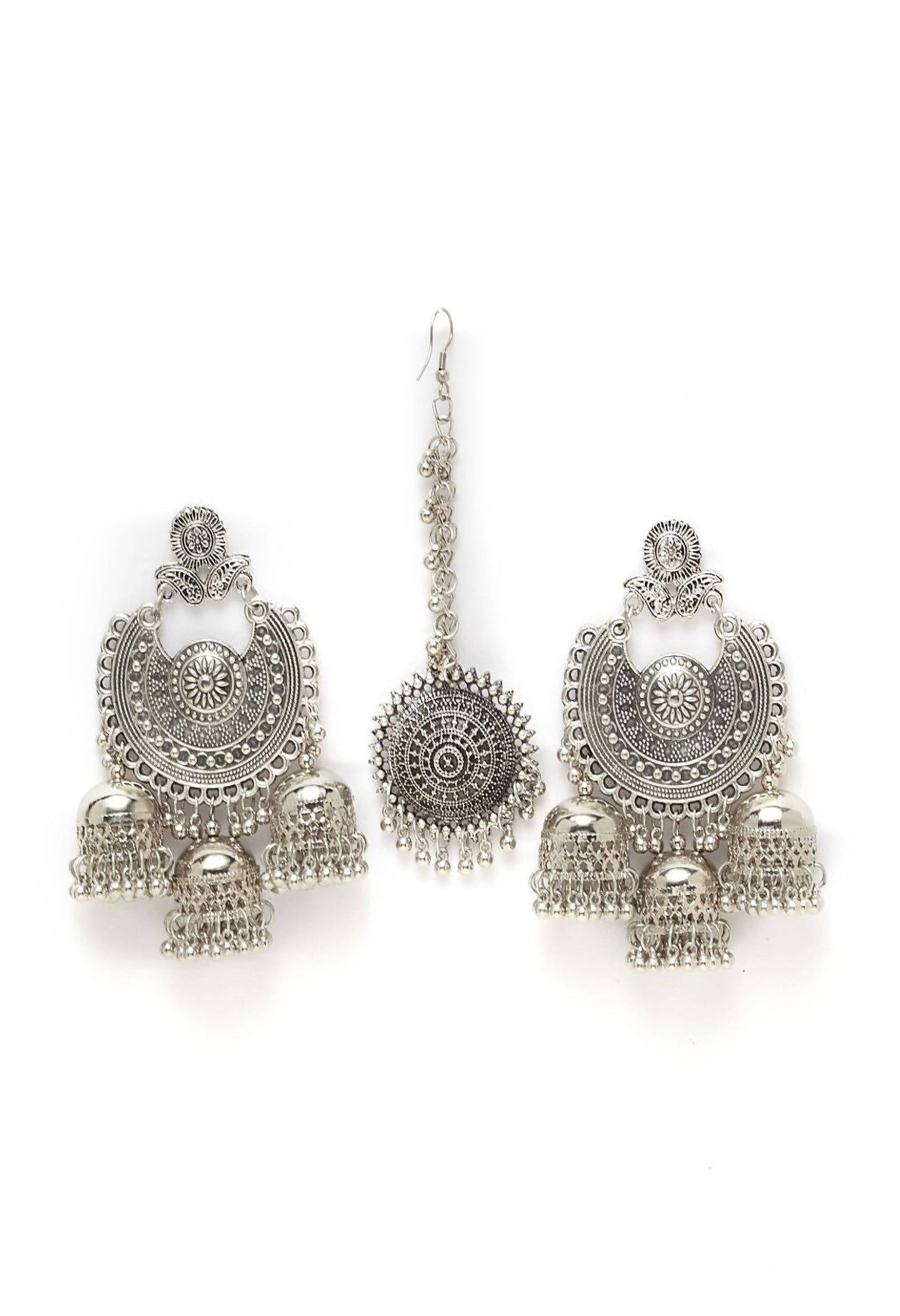 Mominos Fashion Johar Kamal Beautiful Jhumkas With Maang Tikka Earrings