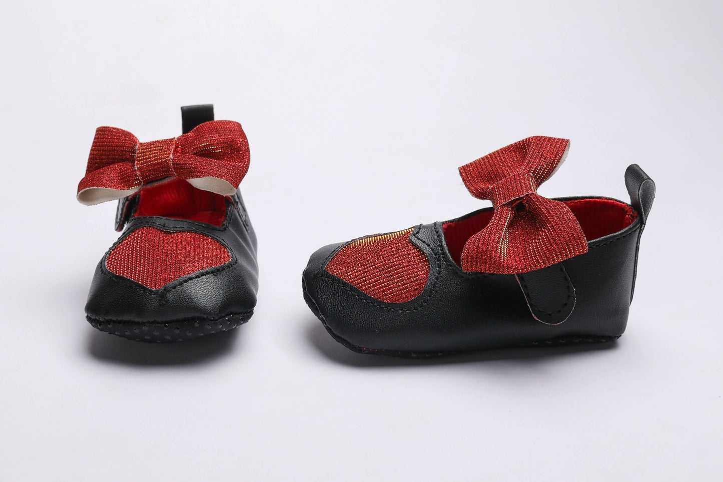 Tiny Bugs Girls Heart Bow Detailing Booties - Black & Red