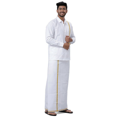 Ramraj Cotton Mens Wedding Set White Regular Dhoti, Shirt & Towel
