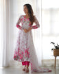 Teeya Creation White Color Digital Print Soft organza Anarkali With Pants And Dupatta