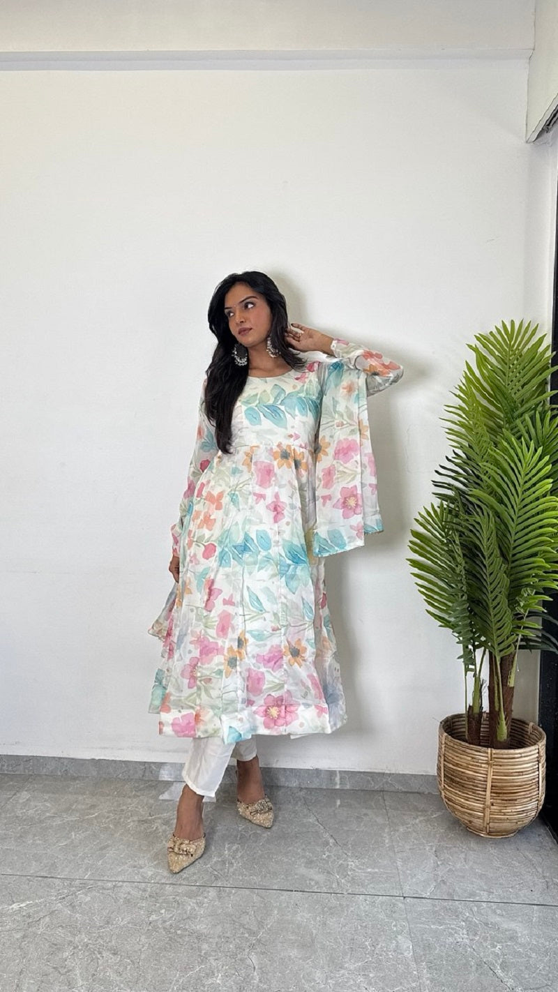 Teeya Creation Multi Color Pure Soft Organza Digital Print Fully Stitched Gown