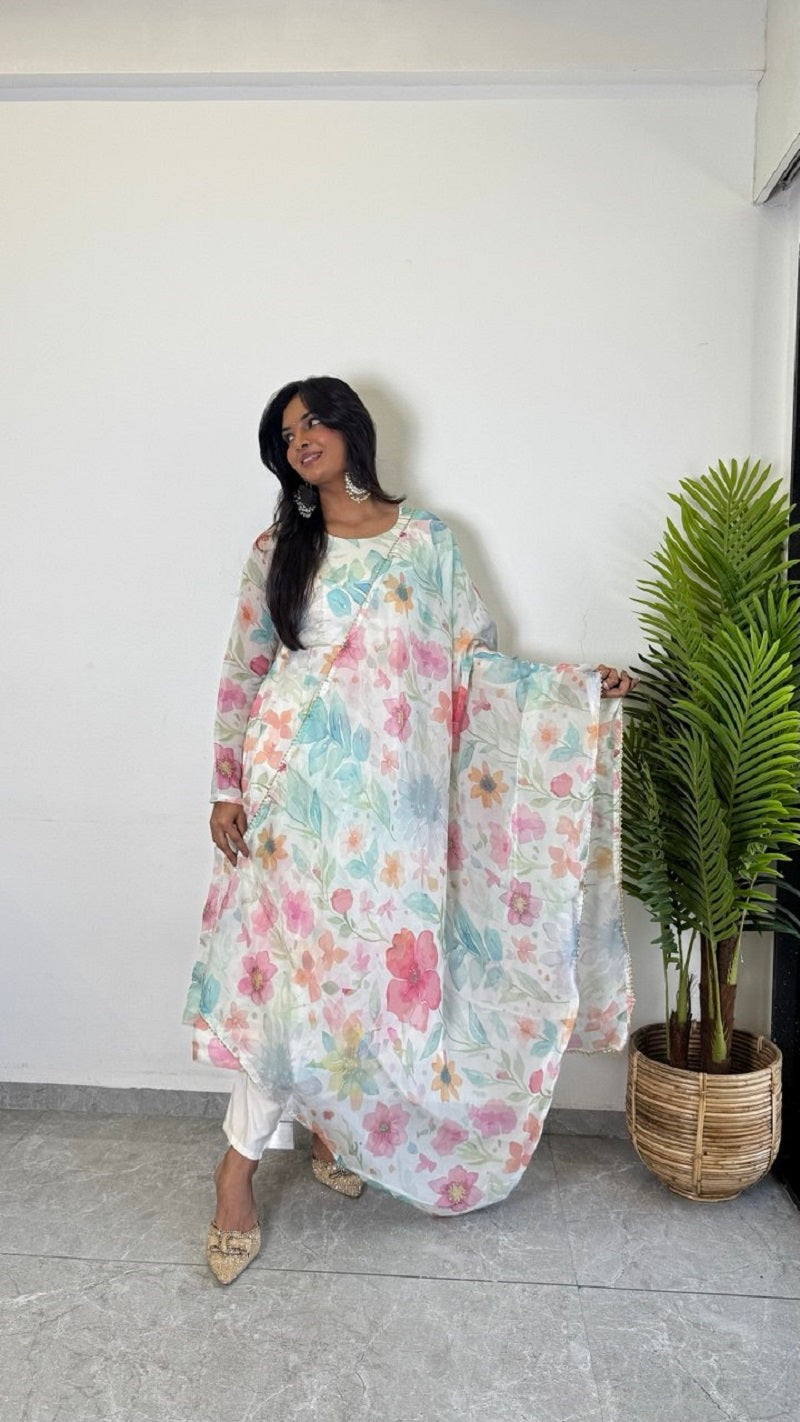 Teeya Creation Multi Color Pure Soft Organza Digital Print Fully Stitched Gown