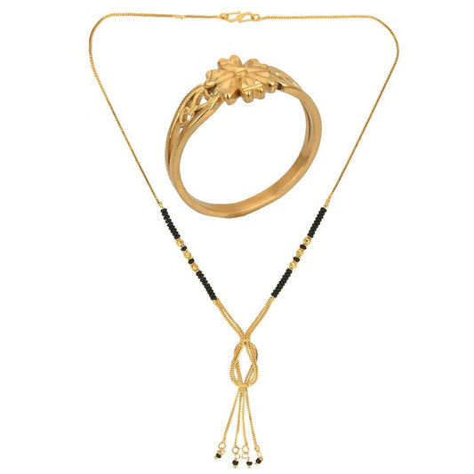 AanyaCentric Gold-Polished Mangalsutra & Ring Set