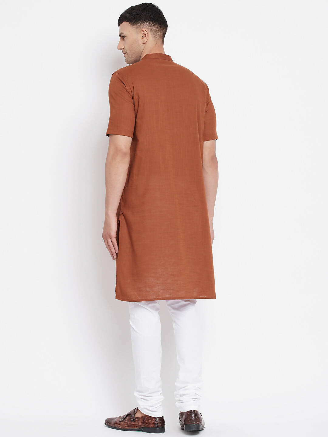 Even Apparels Brown Pure Cotton Men's H/S Kurta With Band Collar