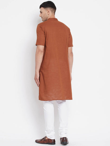 Even Apparels Brown Pure Cotton Men's H/S Kurta With Band Collar
