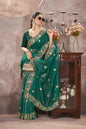Vastranavya Gold Crunchy Multi Colour Threads Embroidery Work with Sequins Work Saree with Blouse material - Green