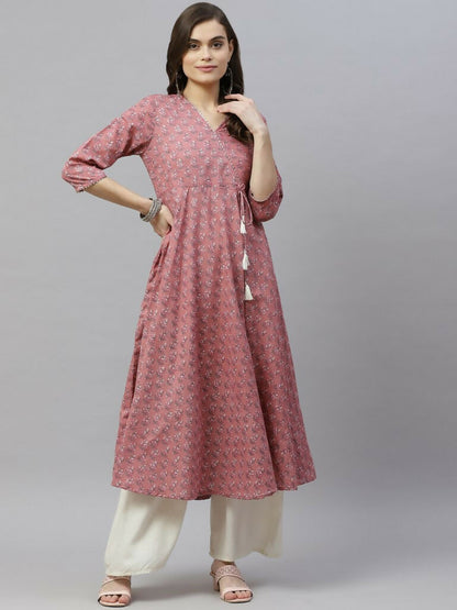 Miravan Women's Pure Cotton Floral Print Long Anarkali Kurta