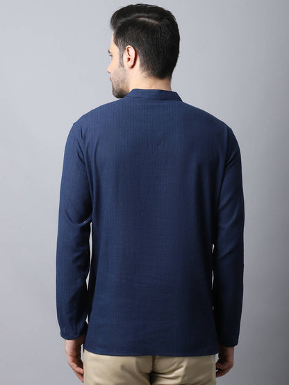 Even Apparels Navy Pure Cotton Men's Kurta With Band Collar