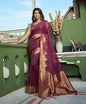 Charming Designer Deep Wine Color Organza Silk Saree With Weaving Work - Yomika Fashions