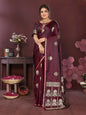Joban Fashion Wine Floral Motifs Banarasi Silk Sarees
