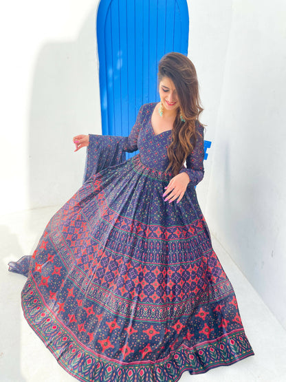 Partywear Designer Blue Chanderi Suit - Anbazaar