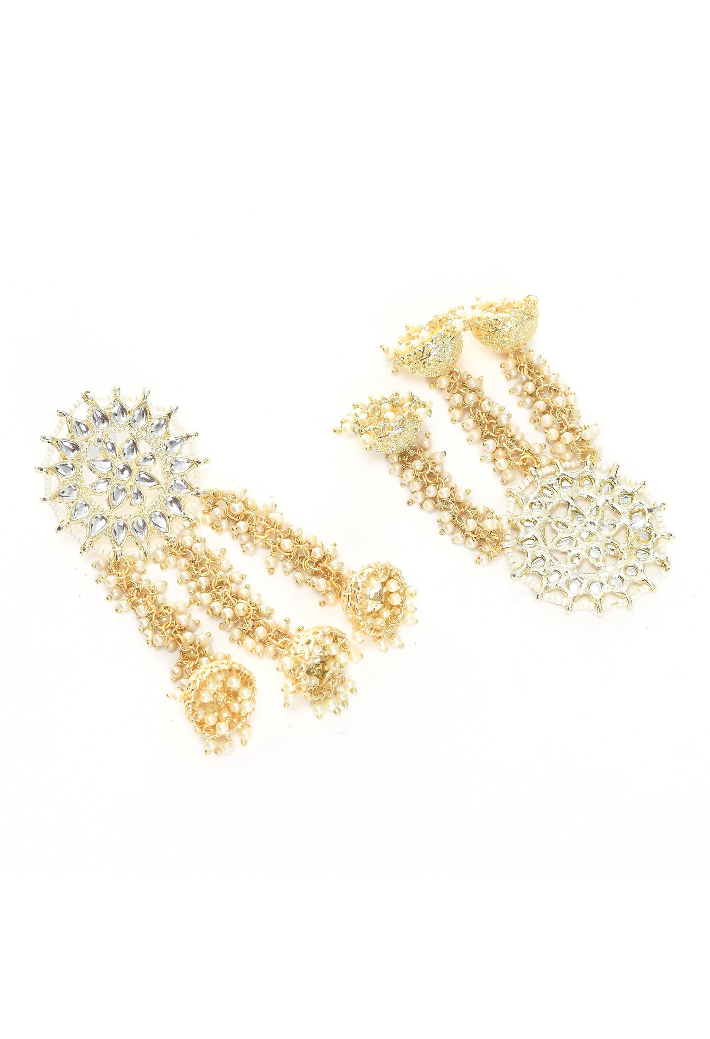 Mominos Fashion Johar Kamal Golden Plated Earrings With Kundan & Pearls
