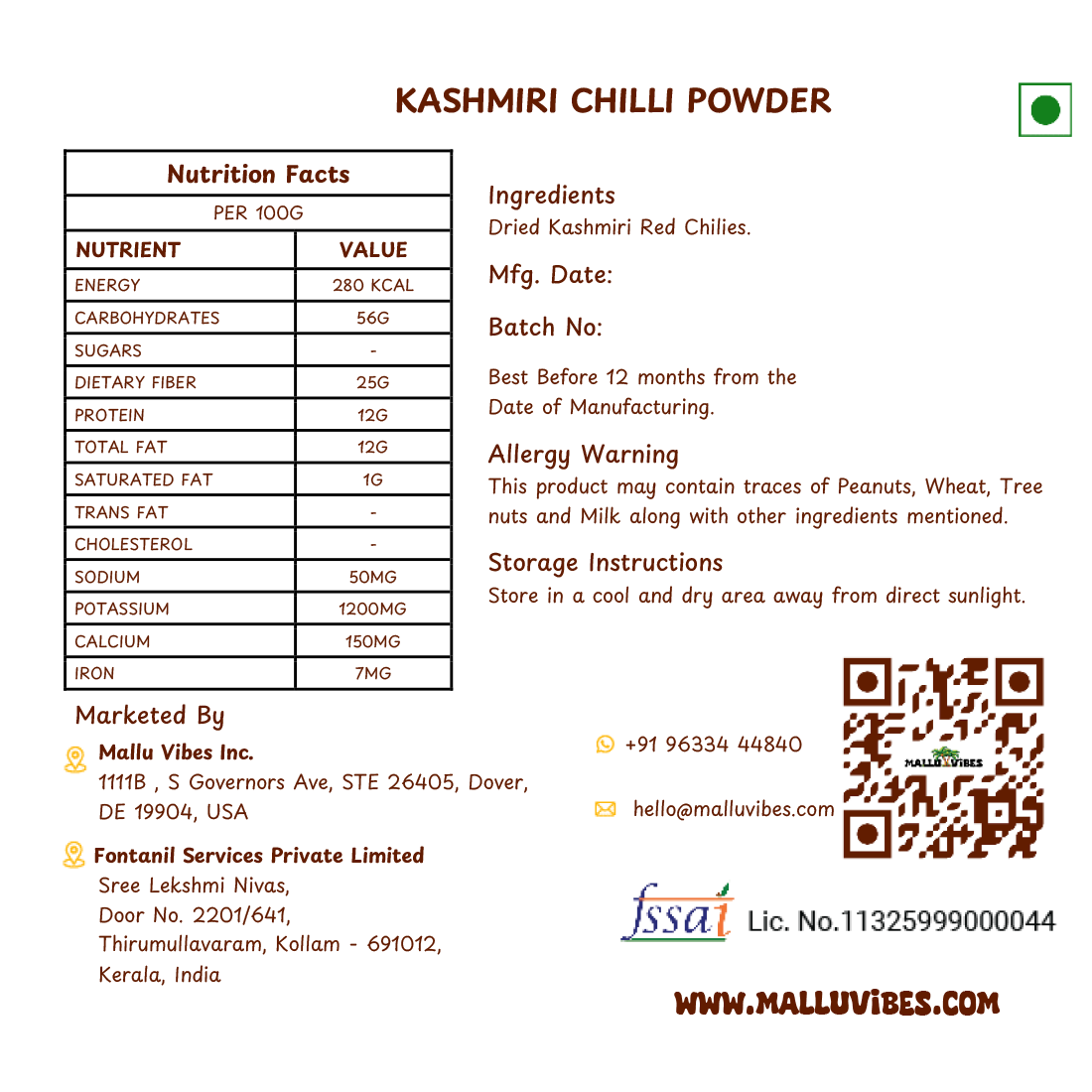 Mallu Vibes Kashmiri Chilli Powder