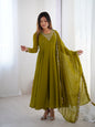 Lehenga Mart Designer Anarkali Suit for Women or Girls - Mahendi Green
