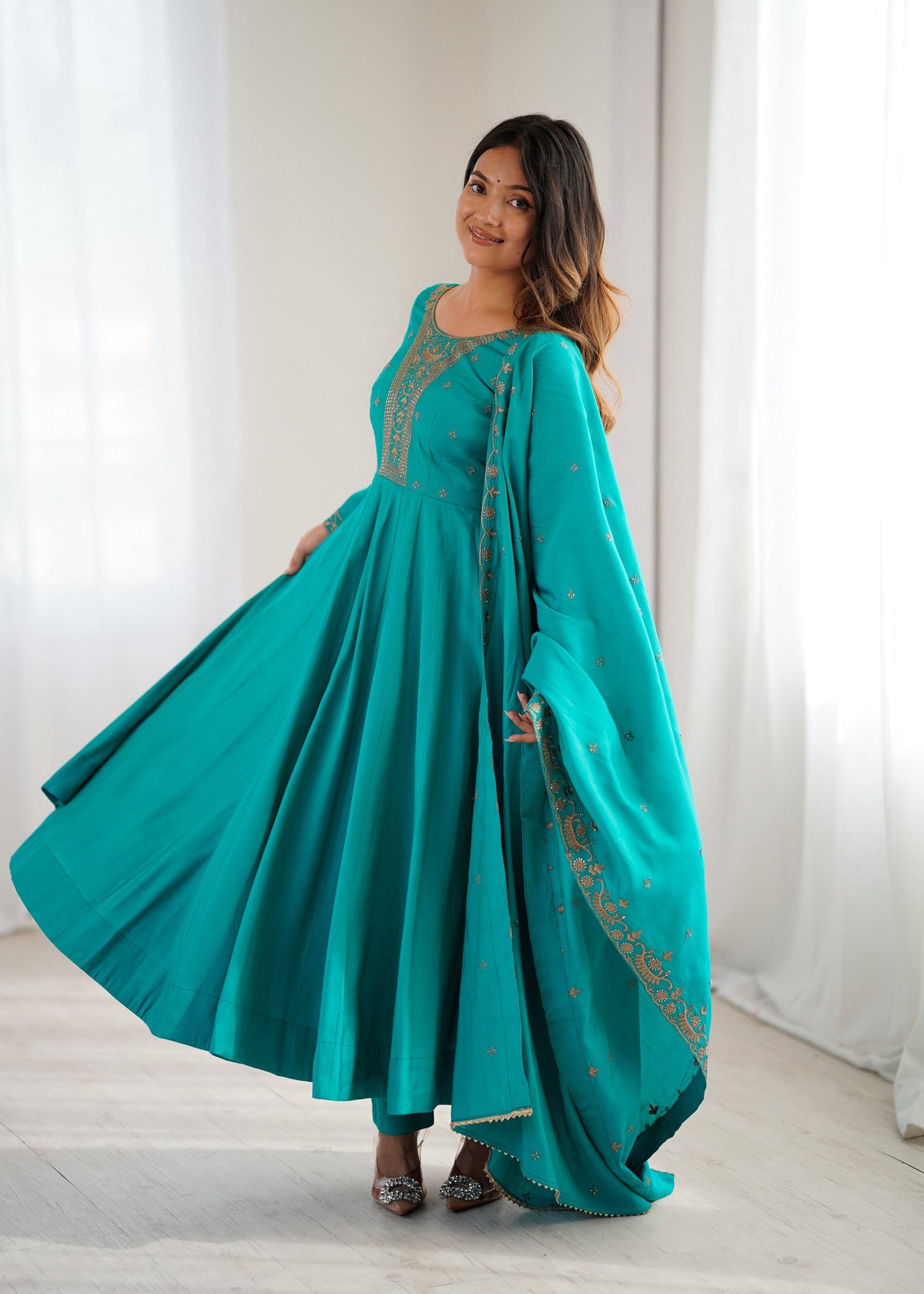 Lehenga Mart Designer Anarkali Suit Ready To Wear Kurta Pant With Dupatta For Women-Rama Green