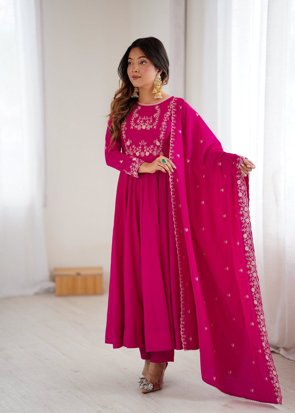 Lehenga Mart Designer Anarkali Suit Ready To Wear Kurta Pant With Dupatta For Women-Dark Pink