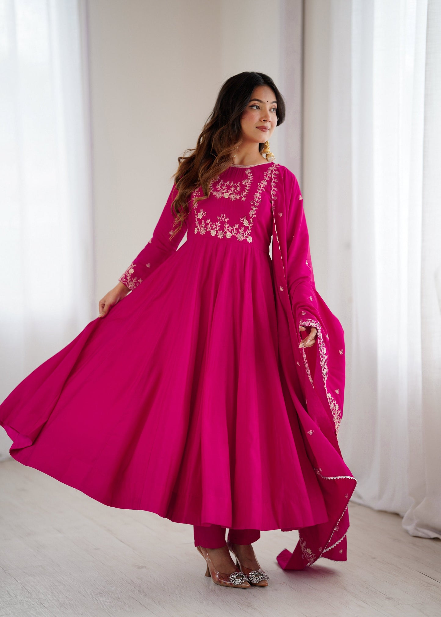 Lehenga Mart Designer Anarkali Suit Ready To Wear Kurta Pant With Dupatta For Women-Dark Pink