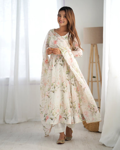 Lehenga Mart Wedding Wear Anarkali Suit With Dupatta - Off White