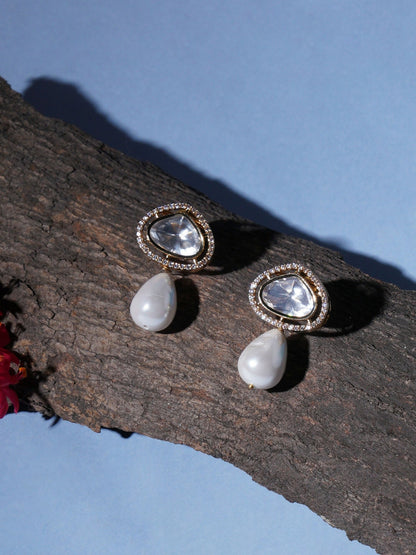Kundan Studs with Pearl Drop (Gold) - Ruby Raang
