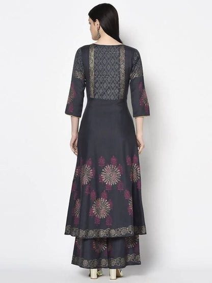 Aniyah Rayon Dark Grey Color Block Print Anarkali Kurta (AN-200K)