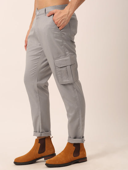 Jainish Men's Casual Cotton Solid Cargo Pants ( KGP 154 Light-Grey )
