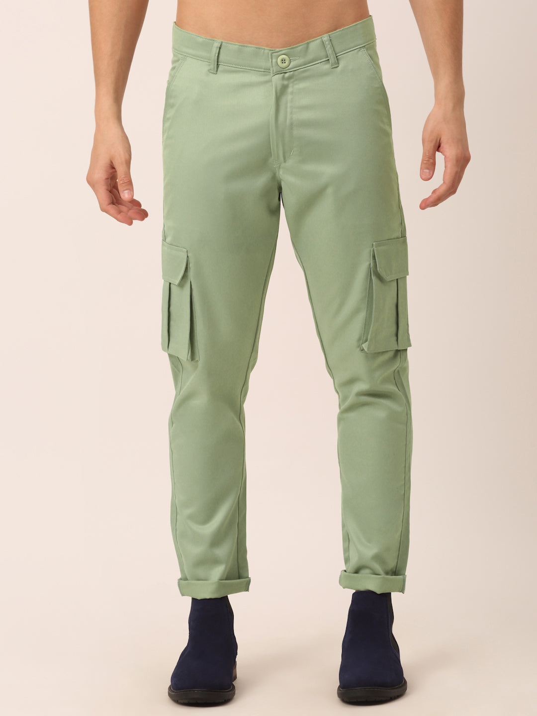 Jainish Men's Casual Cotton Solid Cargo Pants ( KGP 154 Pista-Green )