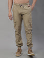Jainish Men's Casual Cotton Solid Cargo Pants - Beige