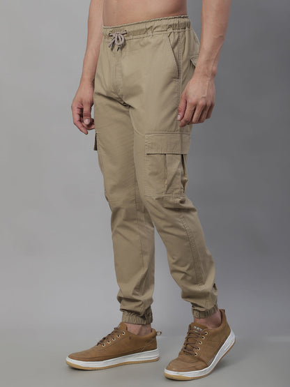 Jainish Men's Casual Cotton Solid Cargo Pants - Beige
