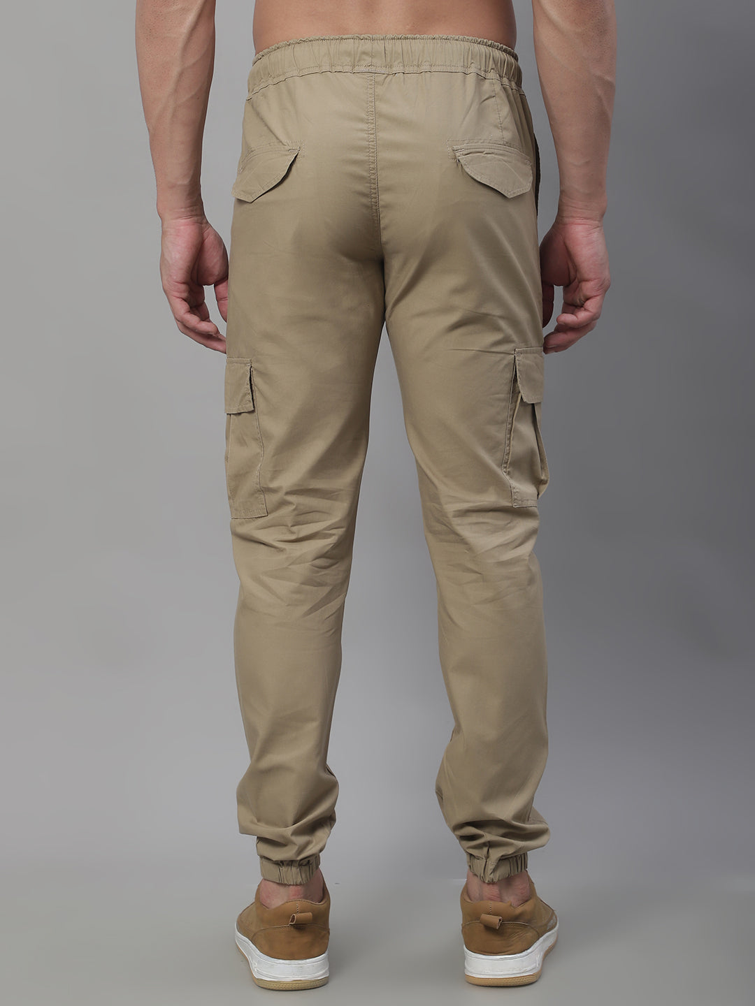 Jainish Men's Casual Cotton Solid Cargo Pants - Beige