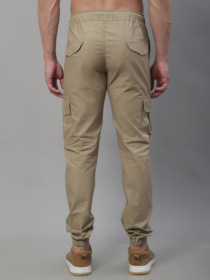 Jainish Men's Casual Cotton Solid Cargo Pants - Beige