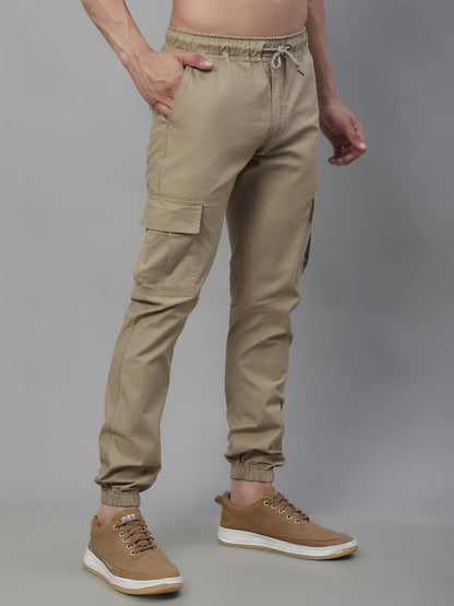 Jainish Men's Casual Cotton Solid Cargo Pants - Beige