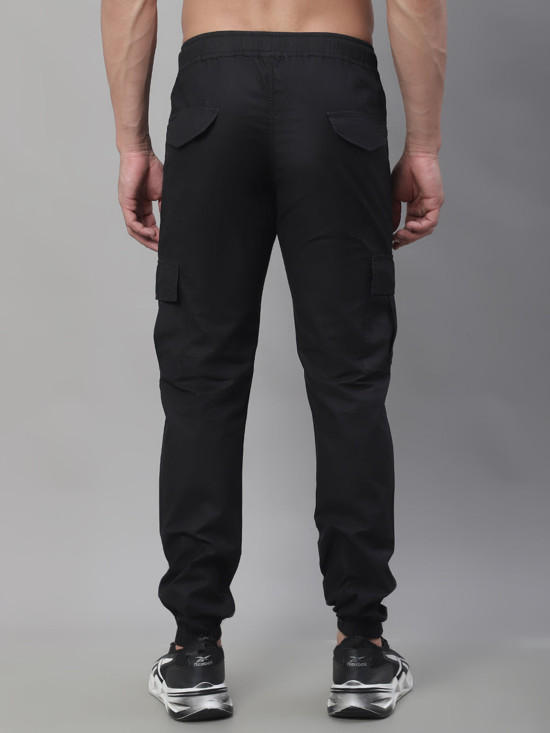 Jainish Men's Casual Cotton Solid Cargo Pants - Black