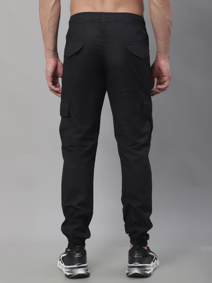 Jainish Men's Casual Cotton Solid Cargo Pants - Black