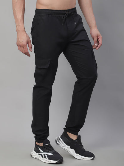 Jainish Men's Casual Cotton Solid Cargo Pants - Black