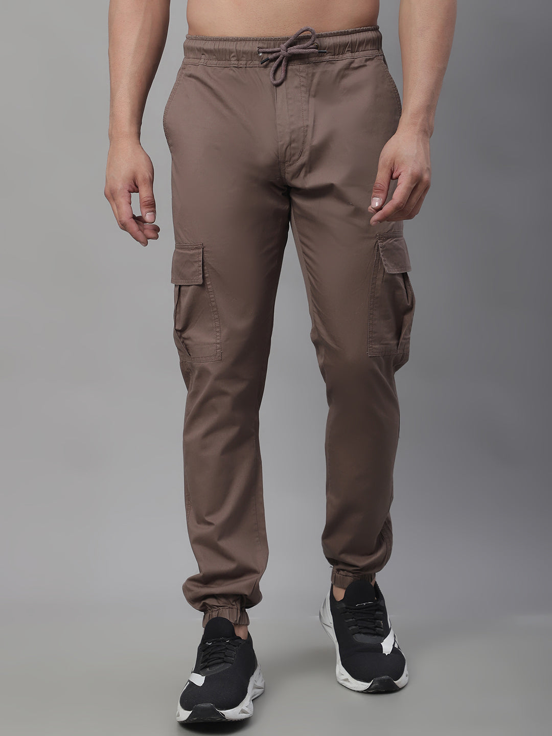 Jainish Men's Casual Cotton Solid Cargo Pants - Brown