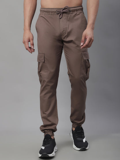 Jainish Men's Casual Cotton Solid Cargo Pants - Brown