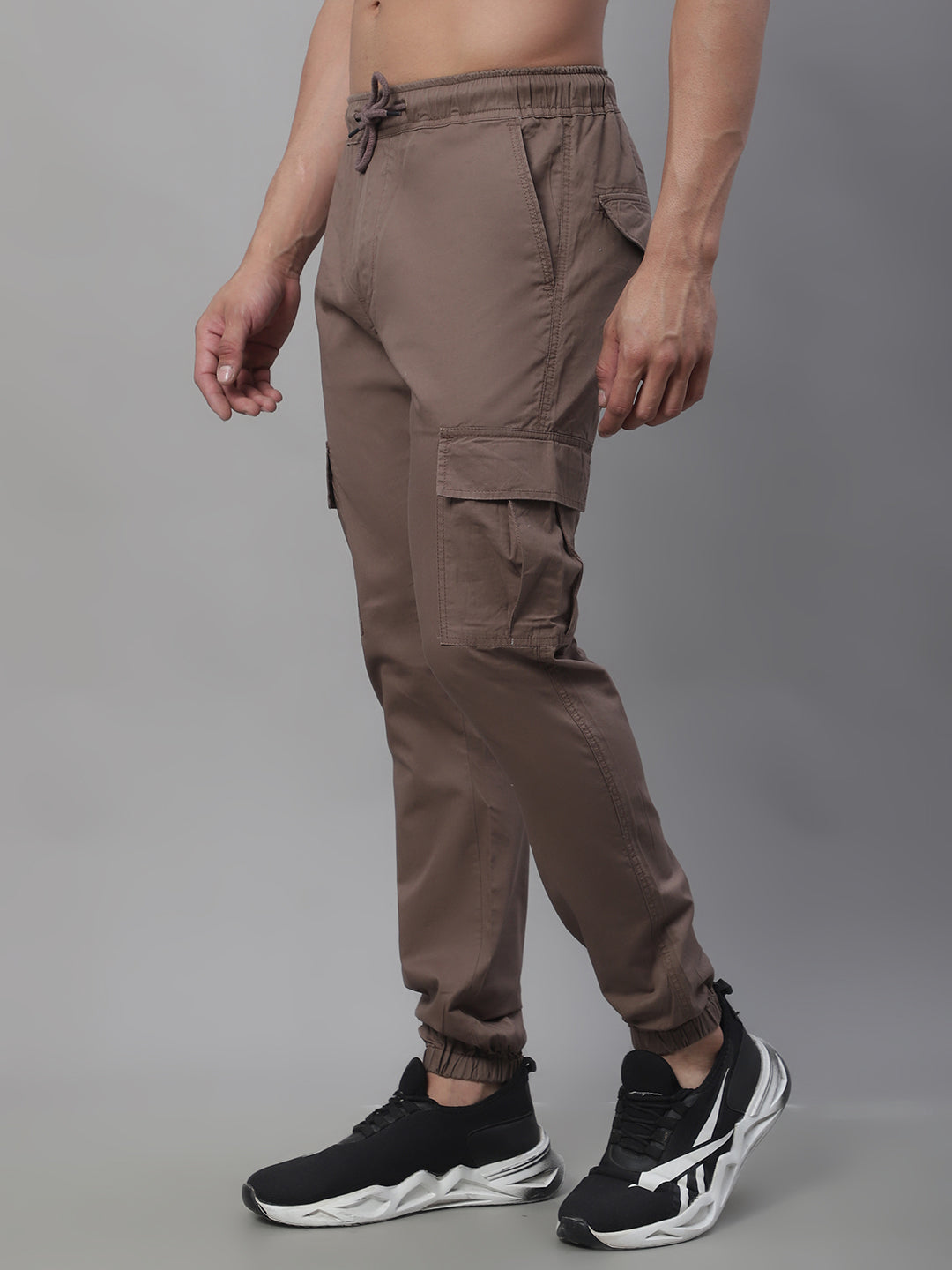 Jainish Men's Casual Cotton Solid Cargo Pants - Brown