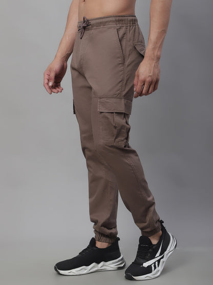 Jainish Men's Casual Cotton Solid Cargo Pants - Brown