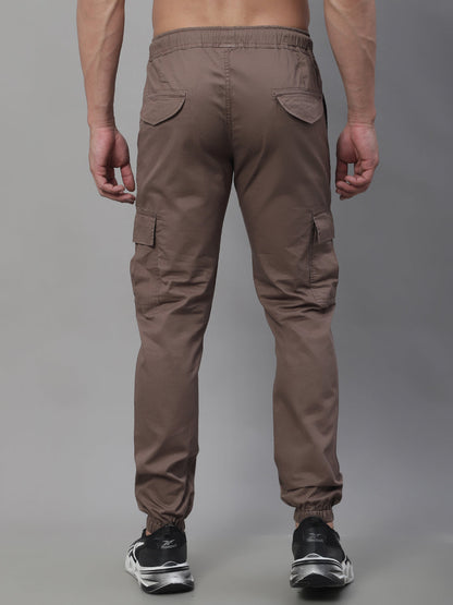 Jainish Men's Casual Cotton Solid Cargo Pants - Brown