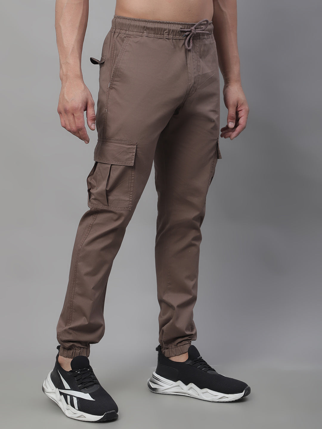 Jainish Men's Casual Cotton Solid Cargo Pants - Brown
