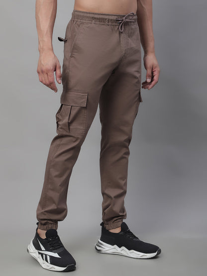 Jainish Men's Casual Cotton Solid Cargo Pants - Brown