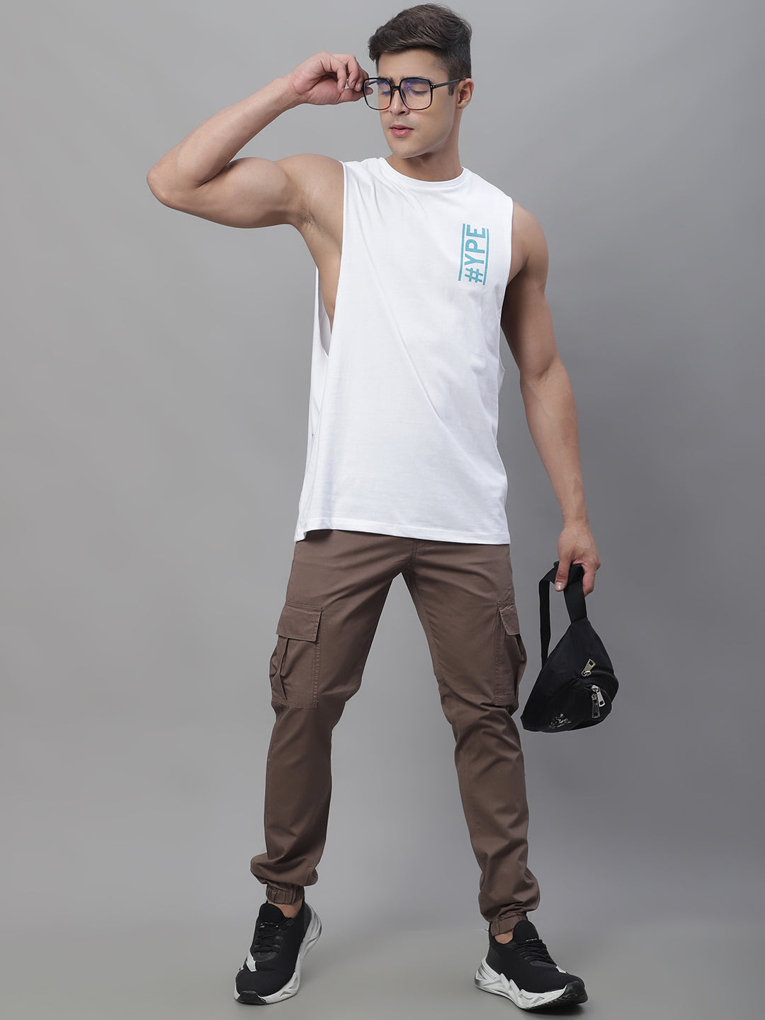 Jainish Men's Casual Cotton Solid Cargo Pants - Brown