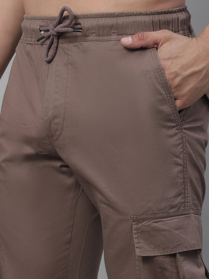 Jainish Men's Casual Cotton Solid Cargo Pants - Brown