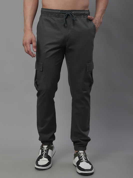 Jainish Men's Casual Cotton Solid Cargo Pants - Grey