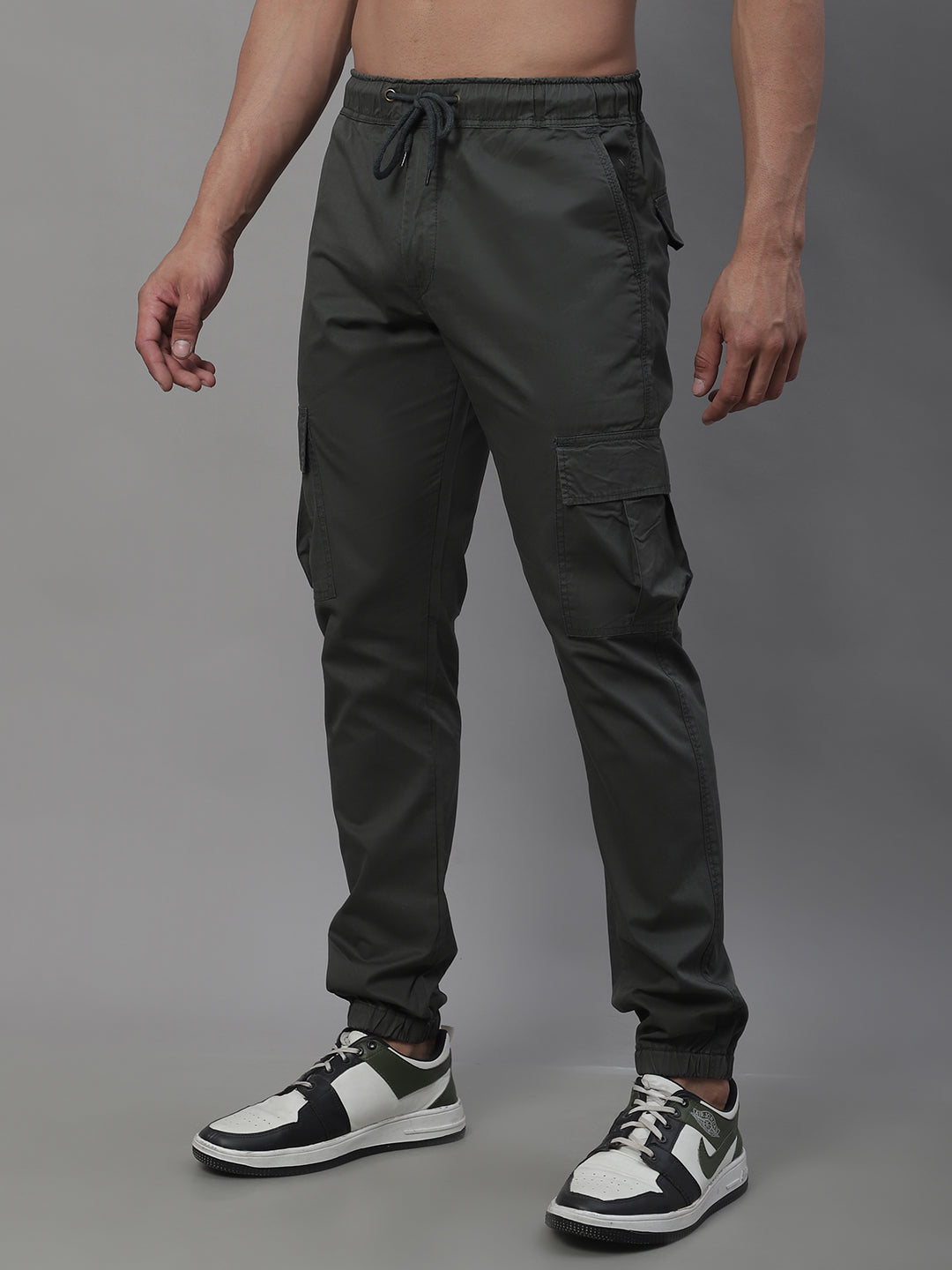 Jainish Men's Casual Cotton Solid Cargo Pants - Grey
