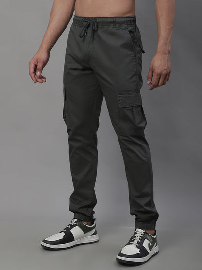 Jainish Men's Casual Cotton Solid Cargo Pants - Grey