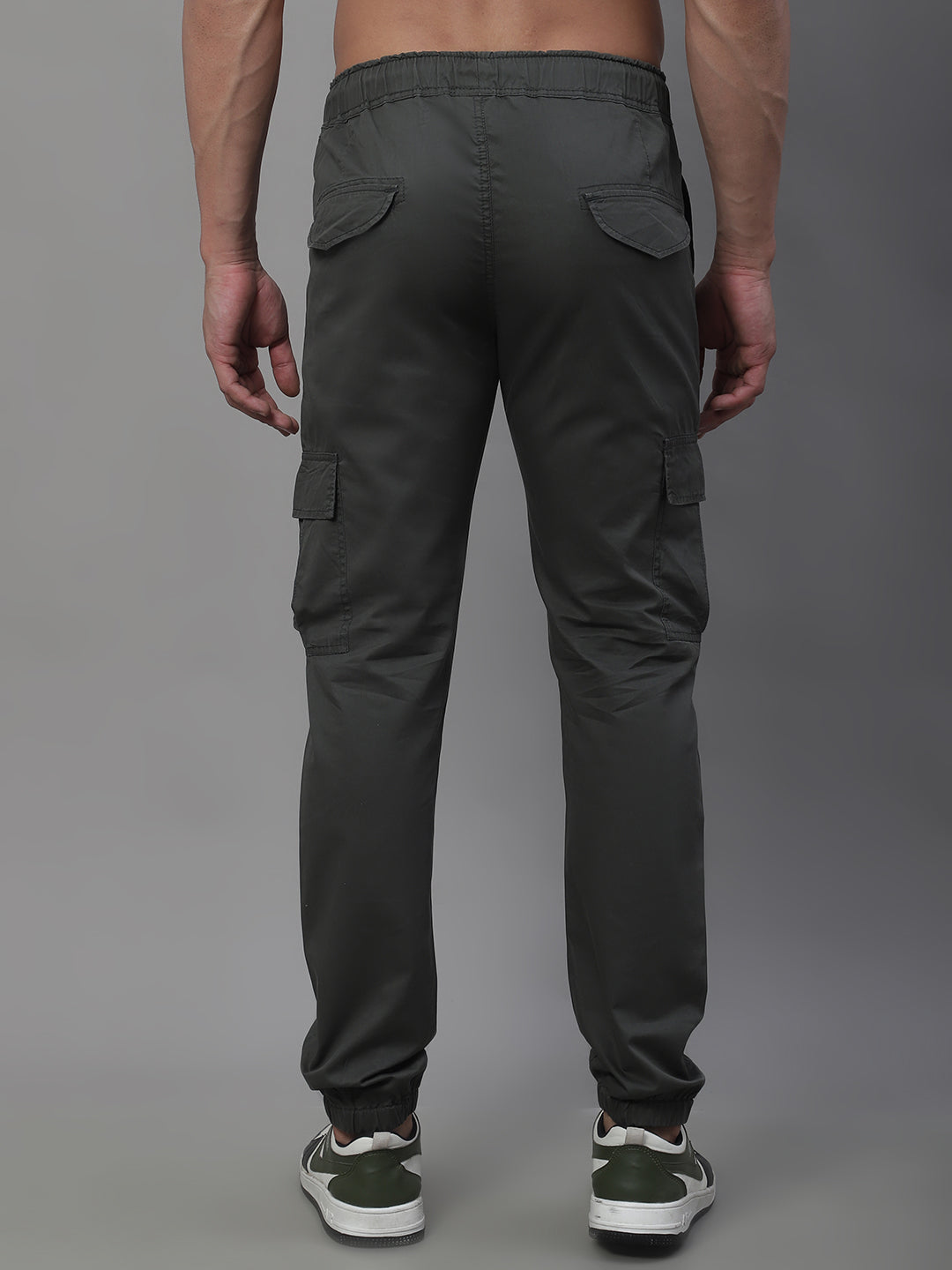 Jainish Men's Casual Cotton Solid Cargo Pants - Grey