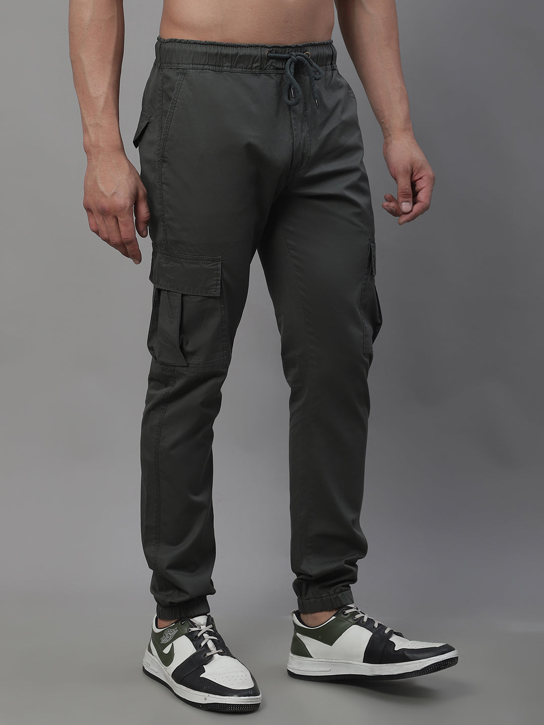 Jainish Men's Casual Cotton Solid Cargo Pants - Grey