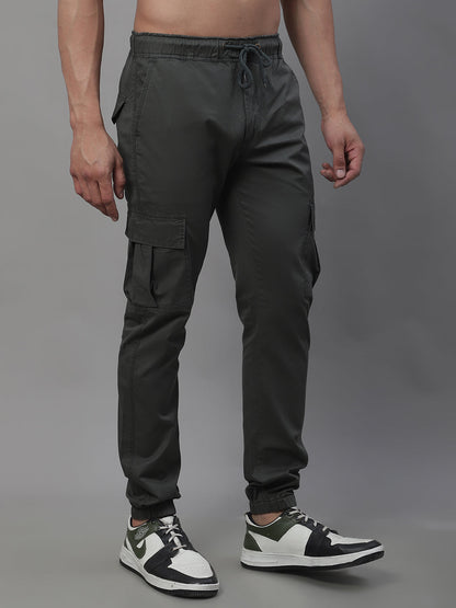 Jainish Men's Casual Cotton Solid Cargo Pants - Grey